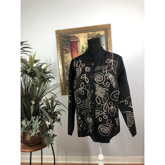 Vicki Wayne Women Plus Blazer 16W Embroidered Long Sleeve Clueless Preppy Black - Picture 1 of 9